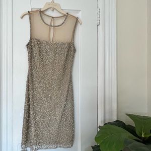 Short Mac Duggal Nude Beaded Dress